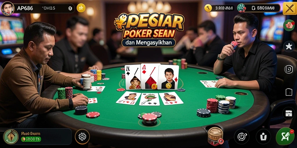 Screenshot gameplay AP686 menampilkan pemain berkompetisi dalam permainan poker yang menegangkan.