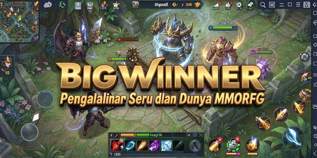 Tangkapan layar gameplay BIGWINNER menampilkan pertarungan seru dalam dunia MMORPG.