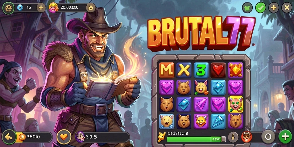 Screenshot gameplay BRUTAL77 dengan aksi mencocokkan objek Match-3.