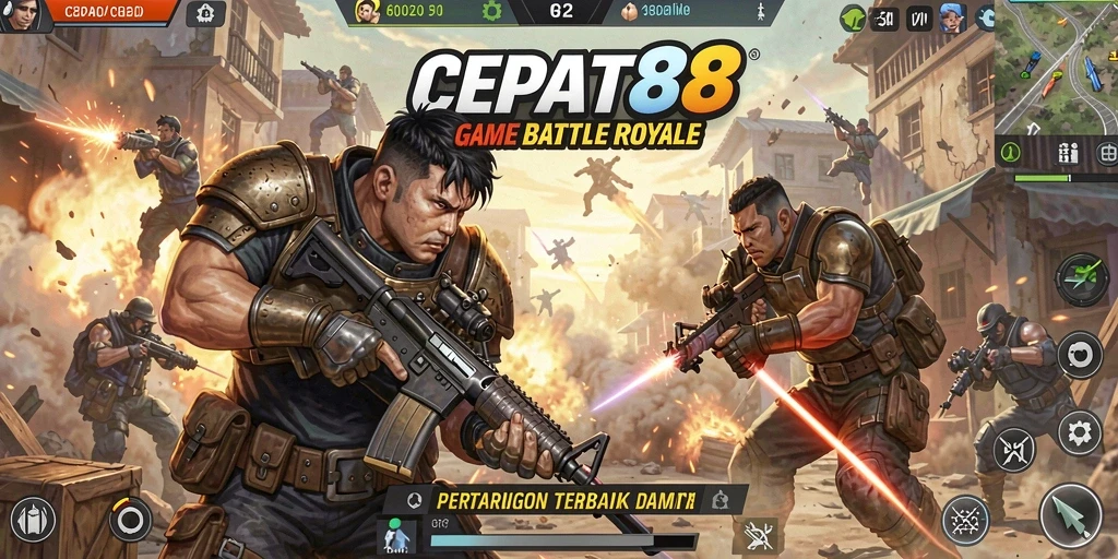 Screenshot dari gameplay mendebarkan dalam CEPAT88, menunjukkan aksi Battle Royale.