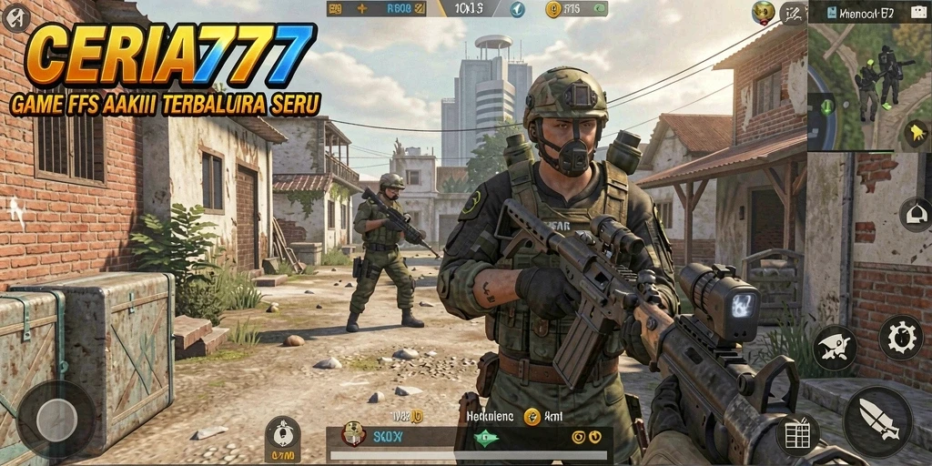 Screenshot utama CERIA777 menampilkan pertempuran FPS yang seru.