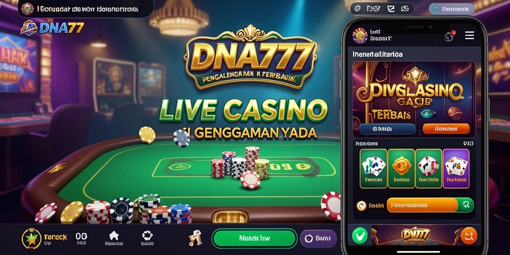 Screenshot gameplay Live Casino dari DNA777 menampilkan dealer profesional dan suasana kasino yang nyata.