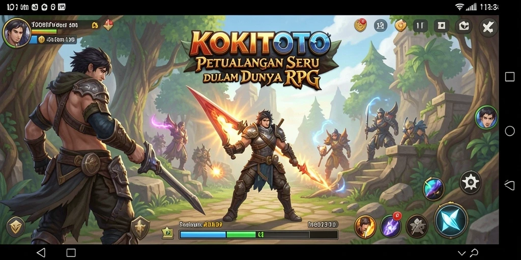 Screenshot gameplay KOKITOTO menampilkan pertempuran seru dalam dunia RPG.