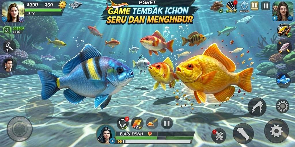 Gameplay PGBET dengan berbagai ikan menunggu untuk ditembak.