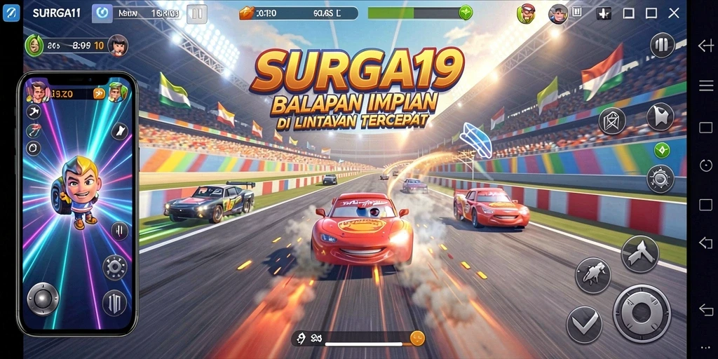 Gameplay SURGA19 yang menegangkan dan penuh aksi balapan.