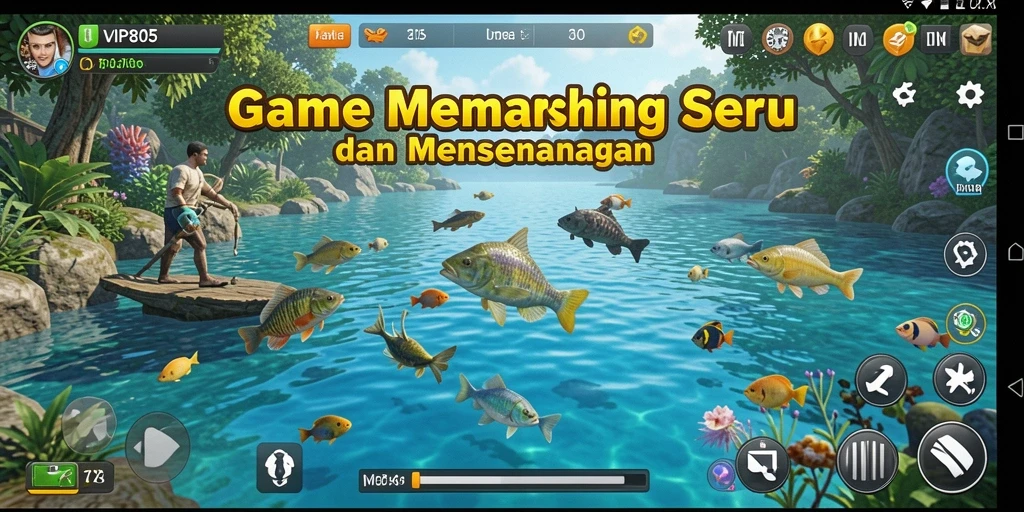Screenshot gameplay menunjukkan aksi memancing yang mendebarkan di VIP805.