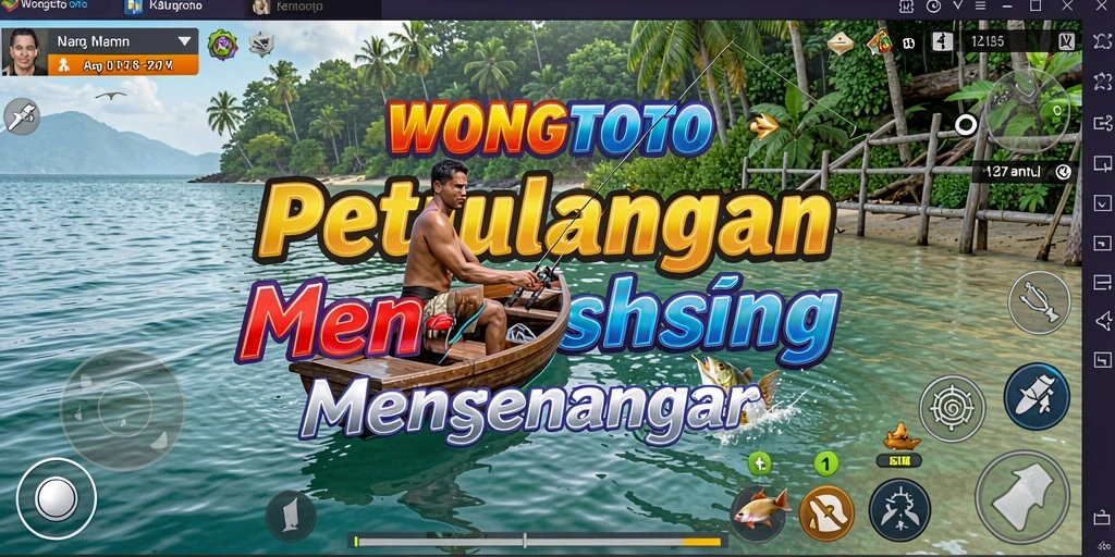 Screenshot gameplay WONGTOTO menampilkan pengalaman memancing yang seru di alam.
