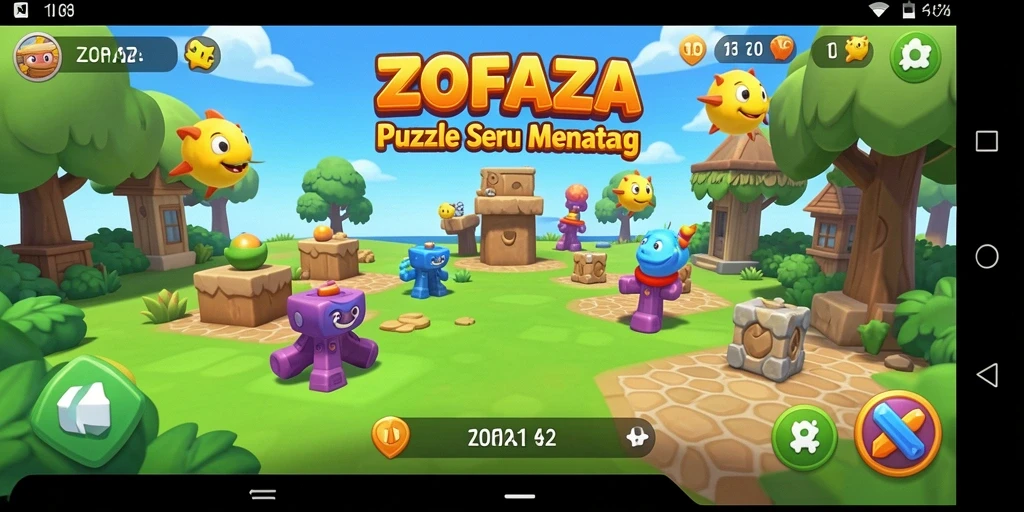 Screenshot utama ZOFAZA menampilkan tantangan teka-teki yang menarik dan gameplay yang seru.